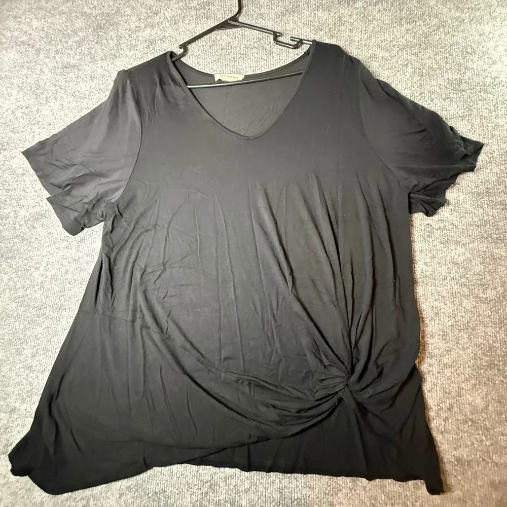 East Adeline Black V-Neck Side Knot Split Sleeve Top Plus Size 2X TB38813 USA